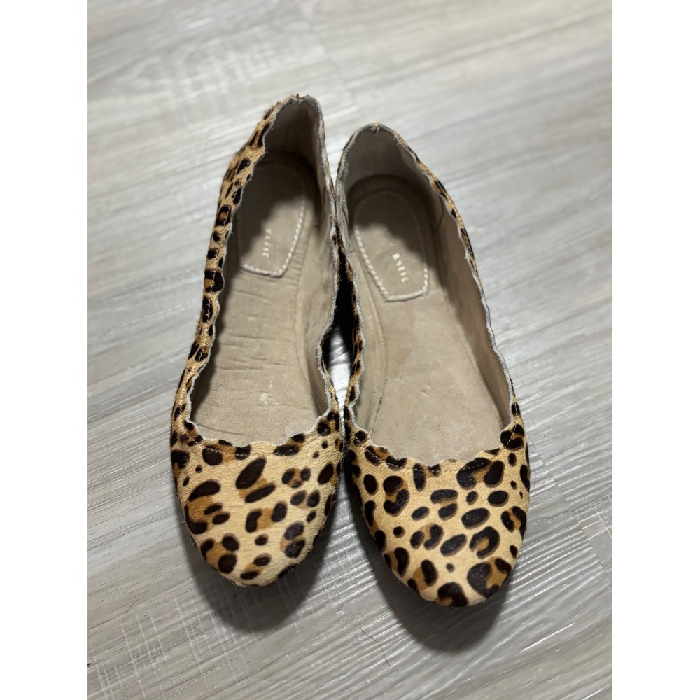 Kelly & Katie Weslyne Leopard Calf Hair Scalloped Ballet Flats Brown Tan Size 7